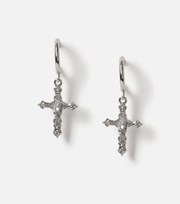 Freedom Jewellery Freedom Silver Diamante Cross Hoop Earrings